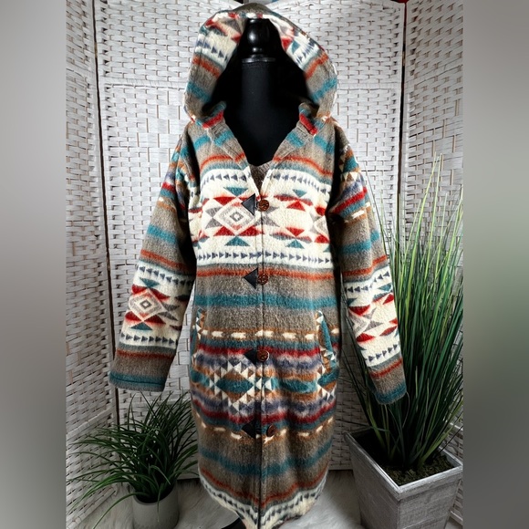EXCELLENT- Southwestern Women’s Hooded Wool Coat- Hand made in Ecuador- Medium - Picture 3 of 14